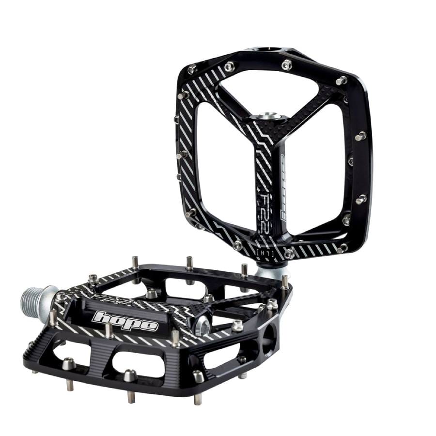 Black Hope F22 flat pedals showing platform shape and pin layout