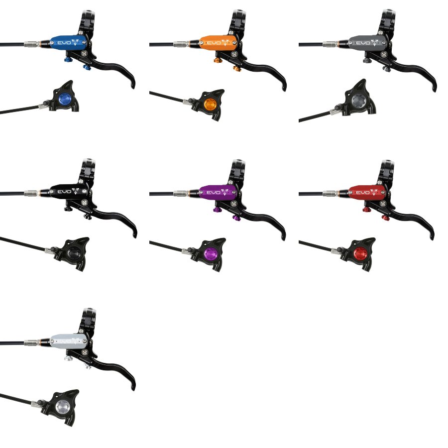 Hope Tech 4 EVO X2 Flatmount brake with black hose and Hope colour options