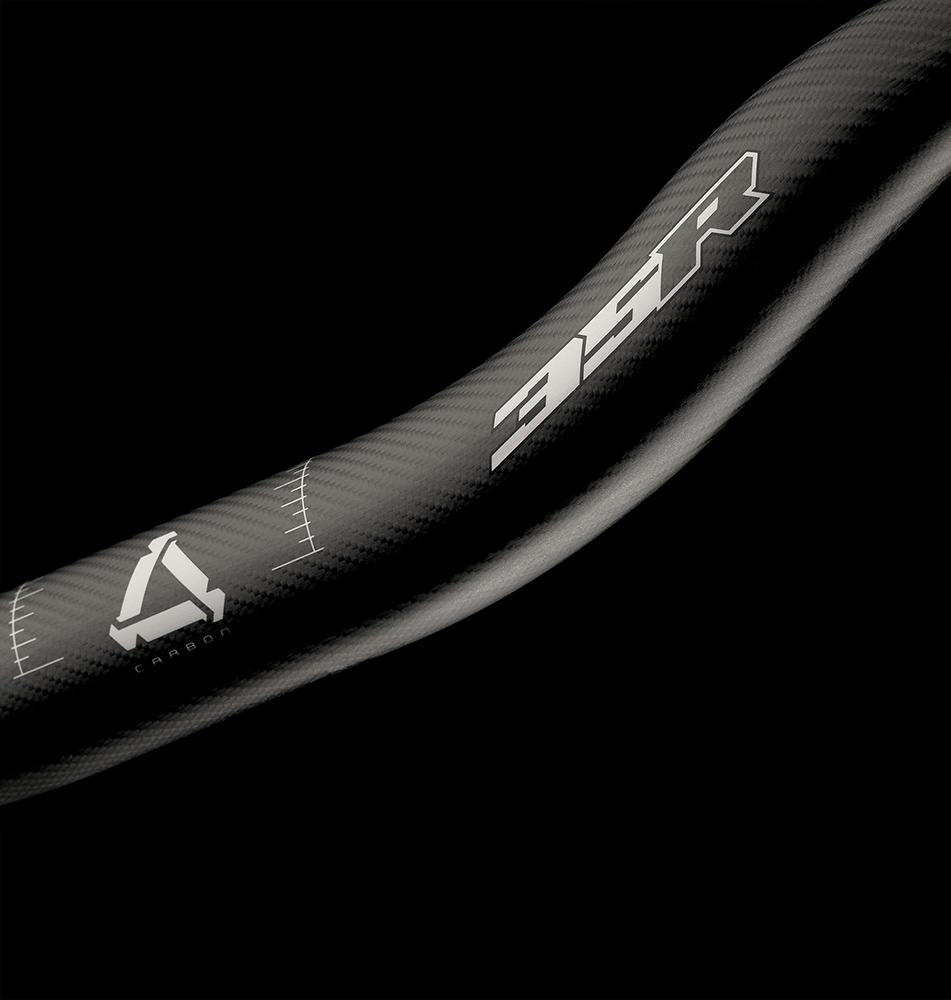 Hope 35R carbon handlebar showing rise profile and control setup markings