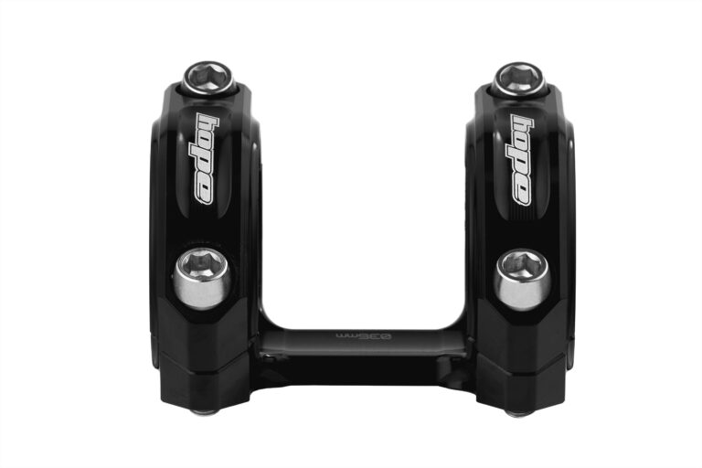 Hope Direct Mount Stem in black showing twin clamp blocks for triple clamp forks