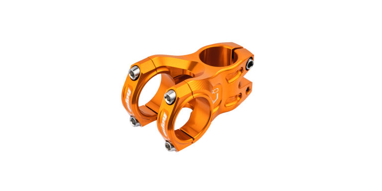 Orange Hope Gravity Stem product image showing CNC machined body and separate handlebar clamps