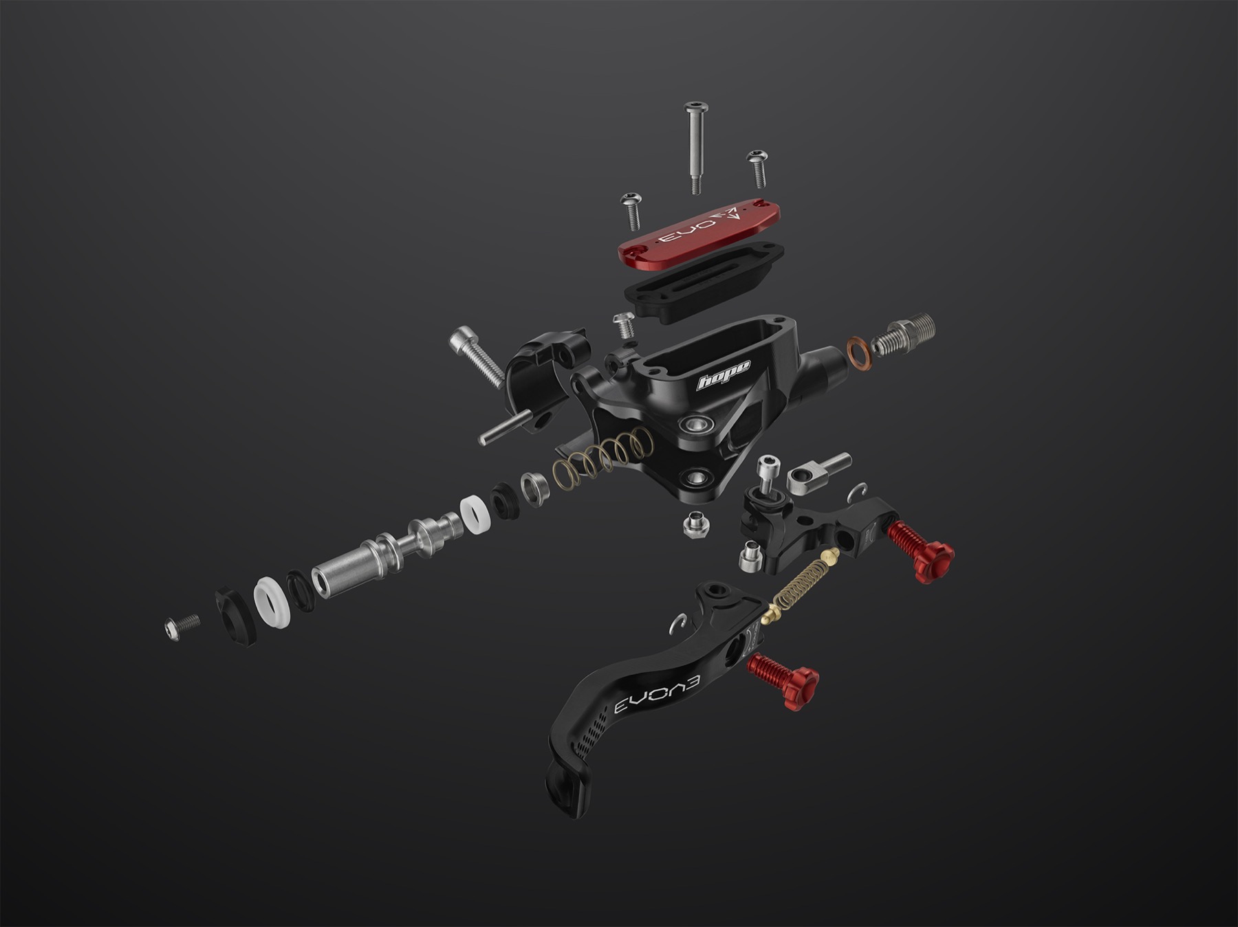 Hope Tech 4 EVO master cylinder with lever blade and adjustment dials